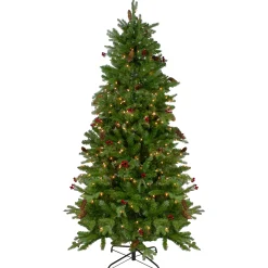 Northlight 7 And 7.5 Feet Tall>7.5' Pre-Lit Mixed Winter Berry Pine Artificial Christmas Tree - Clear Lights