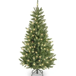 National Tree Company 4 And 4.5 Feet Tall>4.5' Pre-Lit Natural Fraser Fir Slim Artificial Christmas Tree, Clear Lights