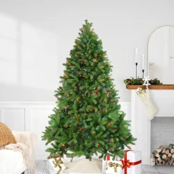 Northlight 6 And 6.5 Feet Tall>6.5' Pre-Lit Noble Fir Full Artificial Christmas Tree, Multicolor Lights