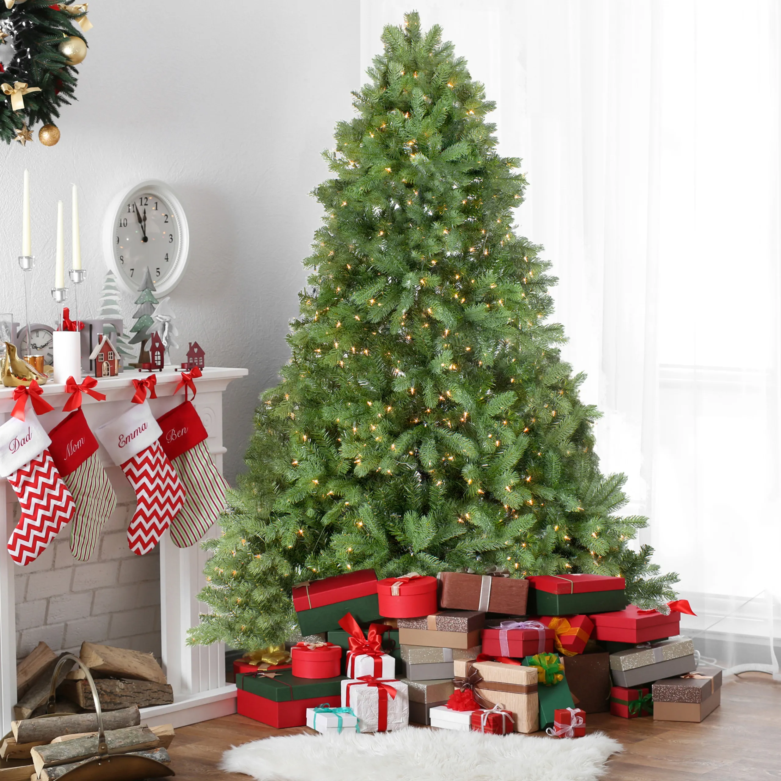 Northlight 7 And 7.5 Feet Tall>7.5' Pre-Lit Noble Fir Full Artificial Christmas Tree - Clear Lights