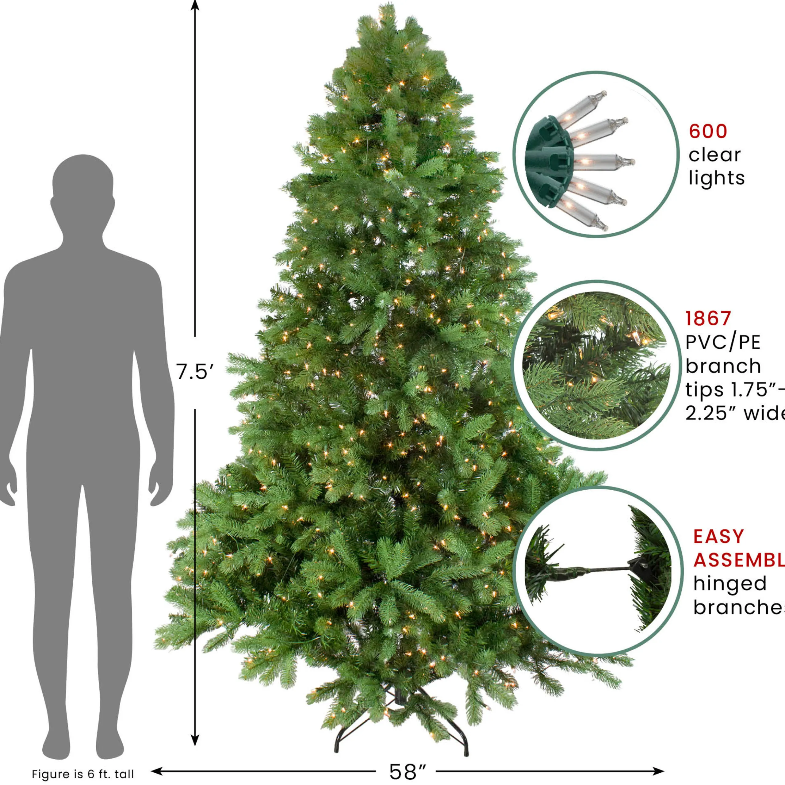Northlight 7 And 7.5 Feet Tall>7.5' Pre-Lit Noble Fir Full Artificial Christmas Tree - Clear Lights