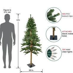Northlight 6 And 6.5 Feet Tall>6' Pre-Lit Pencil Alpine Artificial Christmas Tree, Clear Lights