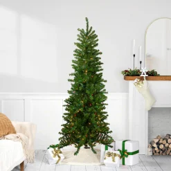 Northlight 7 And 7.5 Feet Tall>7.5' Pre-Lit Pencil Canadian Pine Artificial Christmas Tree - Multicolor Lights
