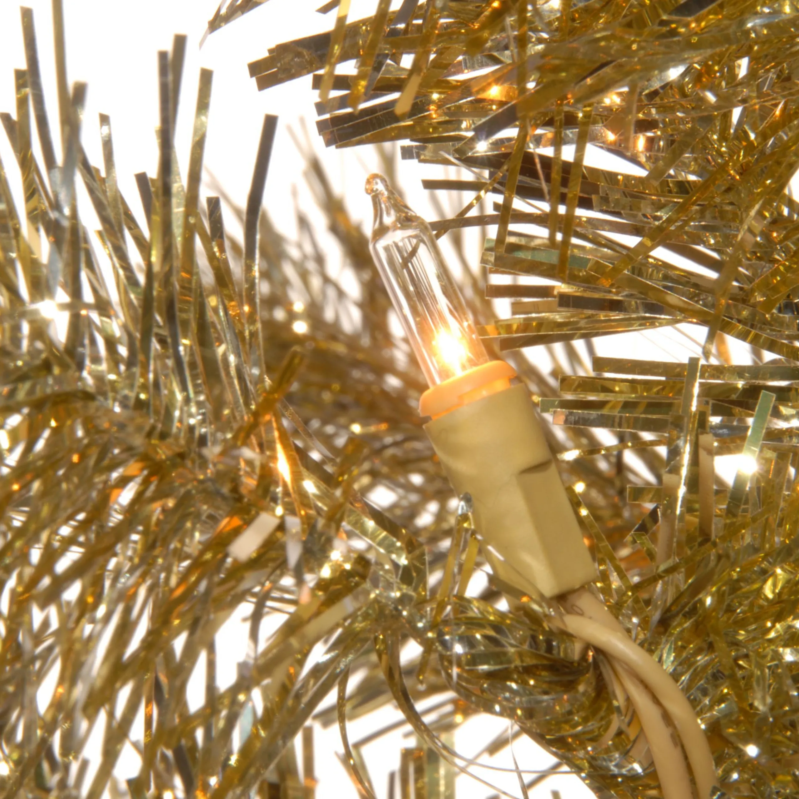 National Tree Company Gold Trees>7' Pre-Lit Pencil Champagne Gold Tinsel Artificial Christmas Tree, White Lights