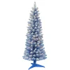 CC Christmas Decor 4 And 4.5 Feet Tall>4.5' Pre-Lit Pencil Flocked Blue Artificial Christmas Tree, Clear Lights