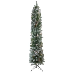 Northlight 6 And 6.5 Feet Tall>6' Pre-Lit Pencil Flocked Green Pine Artificial Christmas Tree - Clear Lights