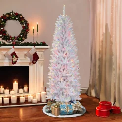 CC Christmas Decor Pre-Lit Traditional Trees>6.5' Pre-Lit Pencil Fraser Fir Artificial Christmas Tree, Multi-Color Lights