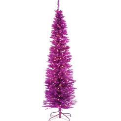 National Tree Company Pink Trees>7' Pre-Lit Pencil Pink Tinsel Artificial Christmas Tree, Clear Lights