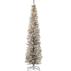 National Tree Company Silver Trees>7' Pre-Lit Pencil Silver Tinsel Artificial Christmas Tree, Clear Lights