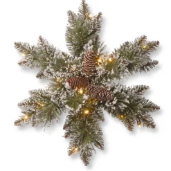 Pre-Lit Wreaths*National Tree Company 18" Pre-Lit Pine Snowflake Artificial Christmas Wreath, Warm White Led Lights
