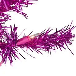 Northlight Pink Trees>4' Pre-Lit Pink Artificial Tinsel Christmas Tree, Clear Lights