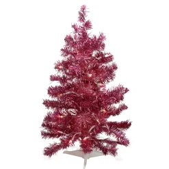 Northlight 2.5 Feet Tall And Smaller>2' Pre-Lit Pink Passion Iridescent Pine Artificial Tinsel Christmas Tree - Clear Lights