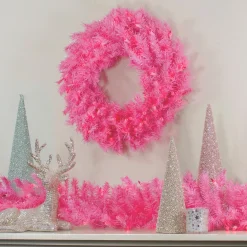 Pre-Lit Wreaths*Northlight 24" Pre-Lit Pink Spruce Artificial Christmas Wreath, Pink Lights