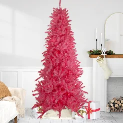 Northlight Pre-Lit Traditional Trees>7.5' Pre-Lit Pink Tinsel Slim Artificial Christmas Tree - Pink Lights
