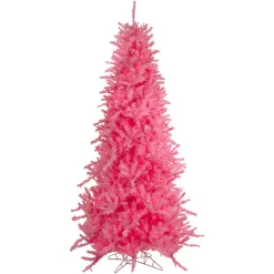 Northlight Pre-Lit Traditional Trees>7.5' Pre-Lit Pink Tinsel Slim Artificial Christmas Tree - Pink Lights