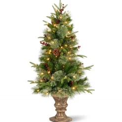 National Tree Company Potted Trees>4' Pre-Lit Potted Colonial Entrance Artificial Christmas Tree, Clear Lights