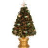 National Tree Company Potted Trees>3' Pre-Lit Potted Double Bell Artificial Christmas Tree, Fiber Optic Lights