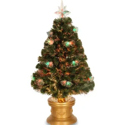 National Tree Company Potted Trees>3' Pre-Lit Potted Double Bell Artificial Christmas Tree, Fiber Optic Lights