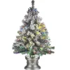 National Tree Company Potted Trees>3' Pre-Lit Potted Evergreen Flocked Artificial Christmas Tree, Fiber Optic Lights