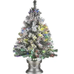 National Tree Company Potted Trees>3' Pre-Lit Potted Evergreen Flocked Artificial Christmas Tree, Fiber Optic Lights