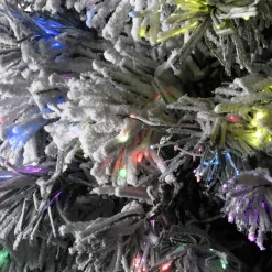 National Tree Company Potted Trees>3' Pre-Lit Potted Evergreen Flocked Artificial Christmas Tree, Fiber Optic Lights