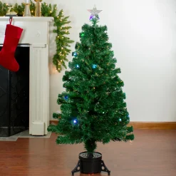 Northlight Fiber Optic Trees>4' Pre-Lit Potted Fiber Optic Artificial Christmas Tree, Multicolor Led Lights