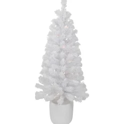 Northlight 3 And 3.5 Feet Tall>3.5' Pre-Lit Potted Flocked Winter Pine White Tinsel Artificial Christmas Tree, Clear Lights
