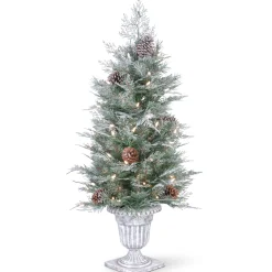 National Tree Company Potted Trees>4' Pre-Lit Potted Frosted Spruce Entrance Artificial Christmas Tree, Clear Lights