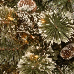 National Tree Company Potted Trees>5' Pre-Lit Potted Glittery Bristle Artificial Christmas Tree, Clear Lights