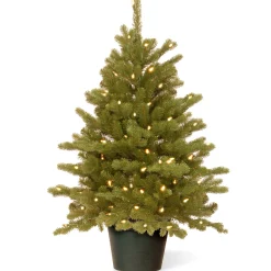 National Tree Company Potted Trees>3' Pre-Lit Potted Hampton Spruce Artificial Christmas Tree, Clear Lights