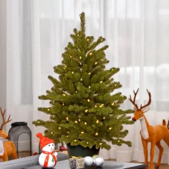National Tree Company Potted Trees>3' Pre-Lit Potted Hampton Spruce Artificial Christmas Tree, Clear Lights