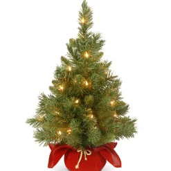 National Tree Company Potted Trees>2' Pre-Lit Potted Majestic Fir Tree Artificial Christmas Tree, White Lights