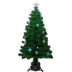 Northlight 4 And 4.5 Feet Tall>4' Pre-Lit Potted Medium Pine Color Changing Star Artificial Christmas Tree - Multi-Color Fiber Optic Led Lights