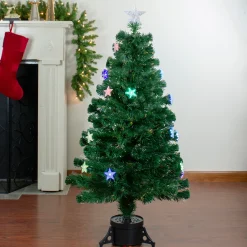 Northlight 4 And 4.5 Feet Tall>4' Pre-Lit Potted Medium Pine Color Changing Star Artificial Christmas Tree - Multi-Color Fiber Optic Led Lights