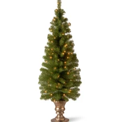 National Tree Company Potted Trees>5' Pre-Lit Potted Montclair Spruce Christmas Tree, Clear Lights
