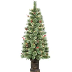 CC Christmas Decor Pre-Lit Traditional Trees>4.5' Pre-Lit Potted Natural Pine Artificial Christmas Tree, Clear Lights