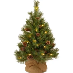 National Tree Company Potted Trees>3' Pre-Lit Potted Pine Cone Medium Artificial Christmas Tree, White Led Lights