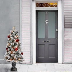 National Tree Company Potted Trees>5' Pre-Lit Potted Snowy Bristle Pine Entrance Artificial Christmas Tree – Clear Lights