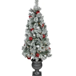 Northlight 5 And 5.5 Feet Tall>5' Pre-Lit Potted Snowy Bristle Pine Artificial Christmas Tree, Clear Lights