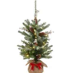 National Tree Company Potted Trees>2' Pre-Lit Potted Snowy Morgan Spruce Medium Artificial Christmas Tree, White Lights