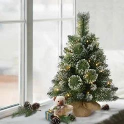 CC Christmas Decor 2.5 Feet Tall And Smaller>2' Pre-Lit Potted Table Top Artificial Christmas Tree In Tan Sac, 35 Warm White Lights