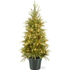 National Tree Company Potted Trees>4' Pre-Lit Potted Weeping Spruce Artificial Christmas Tree, Clear Lights