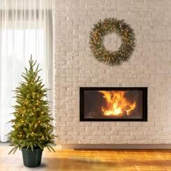 National Tree Company Potted Trees>4' Pre-Lit Potted Weeping Spruce Artificial Christmas Tree, Clear Lights