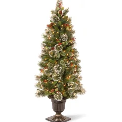 National Tree Company Potted Trees>5" Pre-Lit Potted Wintry Pine Artificial Christmas Tree, Clear Lights