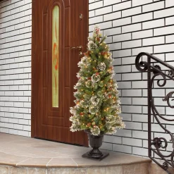 National Tree Company Potted Trees>5" Pre-Lit Potted Wintry Pine Artificial Christmas Tree, Clear Lights