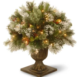 National Tree Company Potted Trees>2' Pre-Lit Potted Wintry Pine Porch Bush Artificial Christmas Tree, Clear Lights