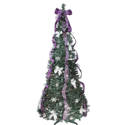 Northlight 6 And 6.5 Feet Tall>6' Pre-Lit Purple And Silver Pre-Decorated Pop-Up Artificial Christmas Tree, Clear Lights