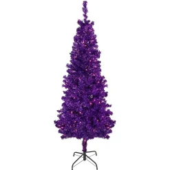 Northlight Purple Trees>6' Pre-Lit Purple Artificial Tinsel Christmas Tree, Clear Lights