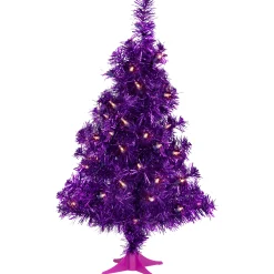 Northlight 2.5 Feet Tall And Smaller>2' Pre-Lit Purple Iridescent Pine Artificial Tinsel Christmas Tree - Clear Lights