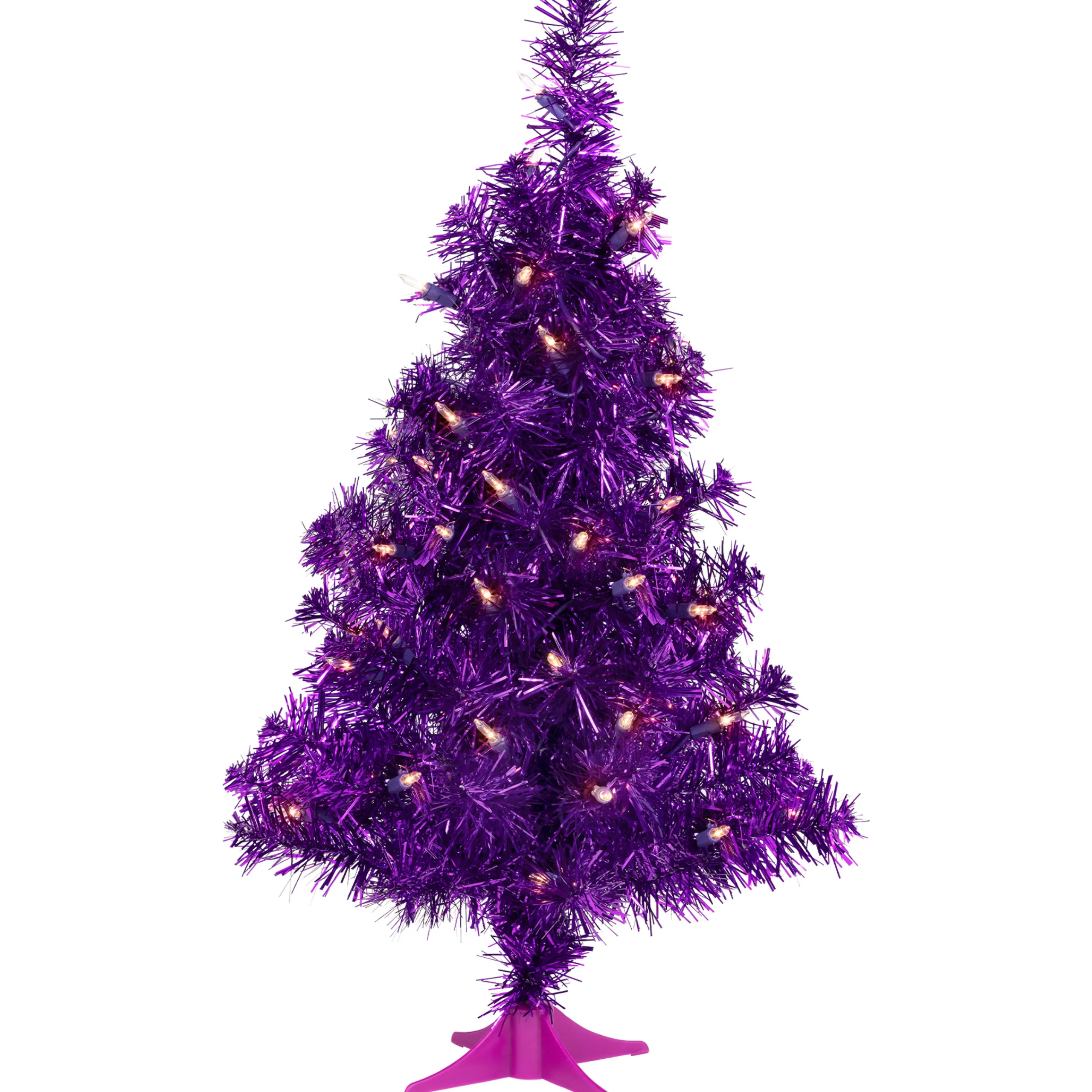 Northlight 2.5 Feet Tall And Smaller>2' Pre-Lit Purple Iridescent Pine Artificial Tinsel Christmas Tree - Clear Lights